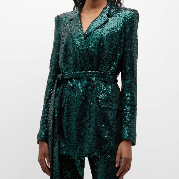 Badgley Mischka Collection Emerald Sequin Pantsuit - Picture 1 of 3